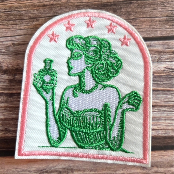 Accessories - Fancy Lady Retro Pink Green Perfume Witchy Embroidered Iron on Patch